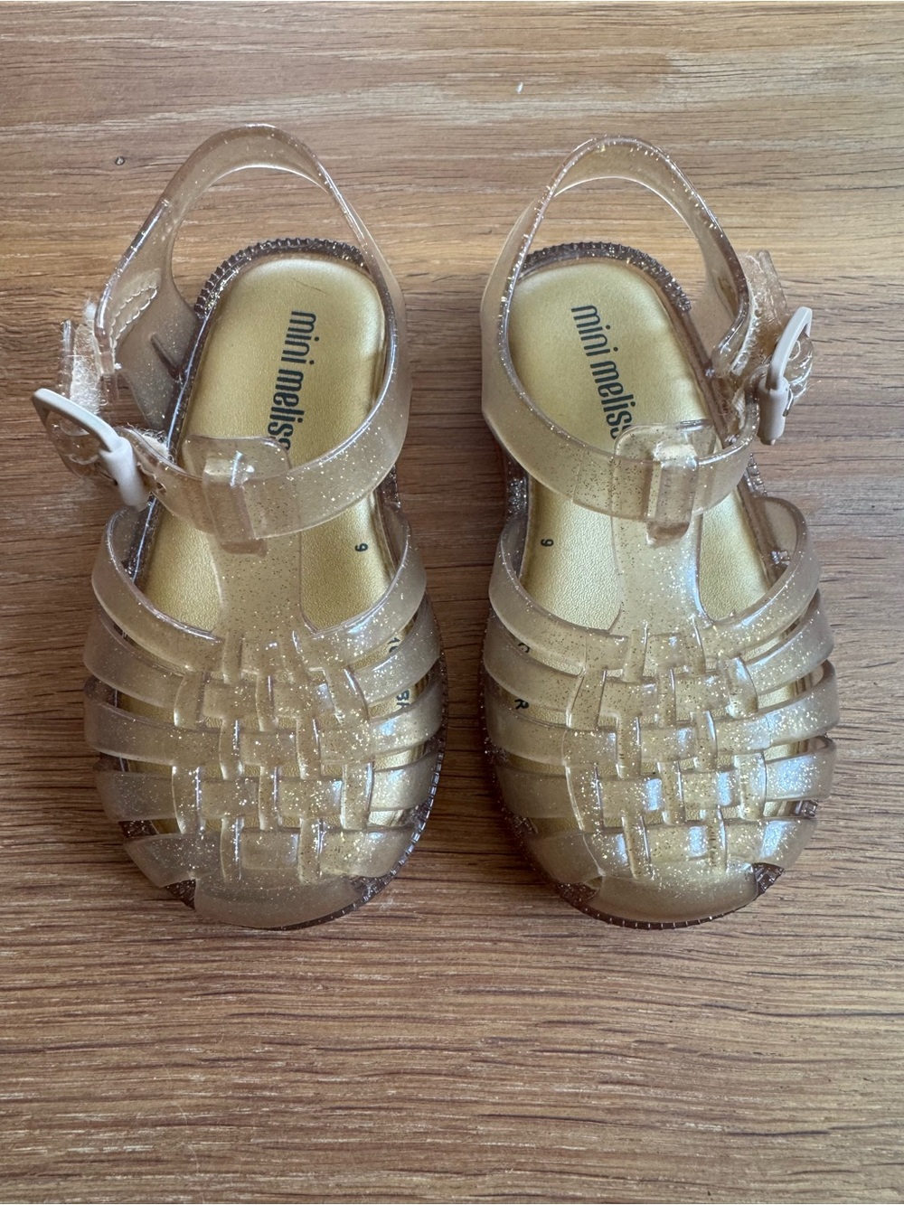 Mini Melissa Gold Glitter Possession Jelly Sandals Size 6